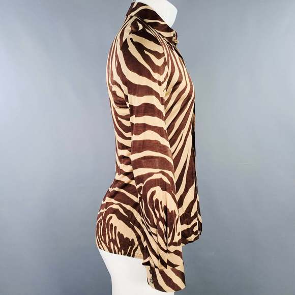 DOLCE & GABBANA Tan Brown Animal Print Silk Long Sleeve Shirt - Picture 2 of 7